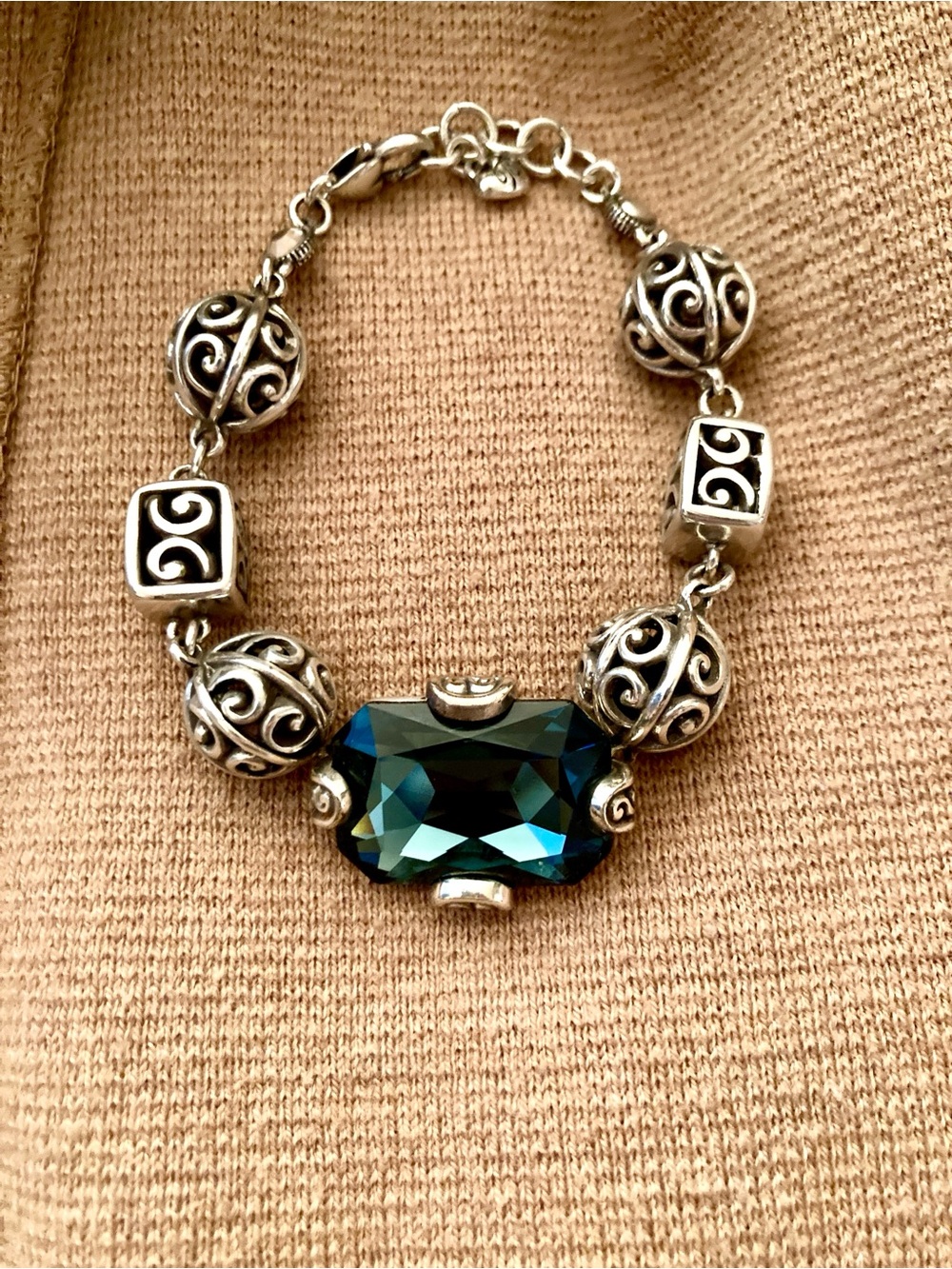 Brighton Silver Bracelet with Deep Teal Crystal